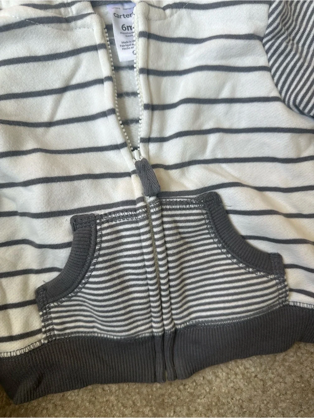 Carter’s Baby Boy 6M Striped Fleece-Lined Bear Ear Zip Hoodie